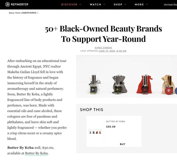 Featured in Refinery 29| 50+ Black-Owned Beauty Brands to Support Year-Round | butterbykeba.com